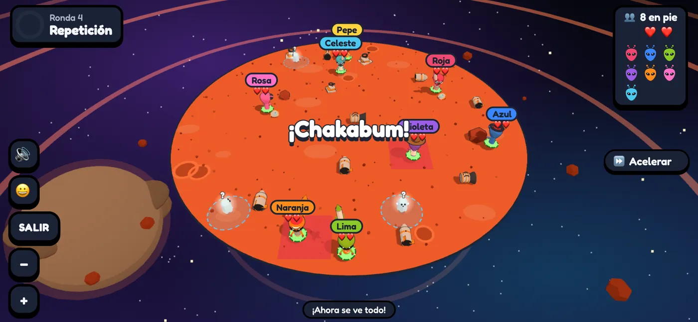 Repetición: todos los marcianitos aparecen a la vez con el cartel ¡Chakabum!
