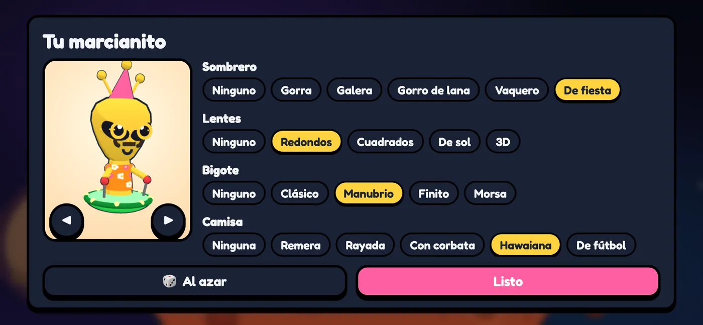 Probador para personalizar el marcianito